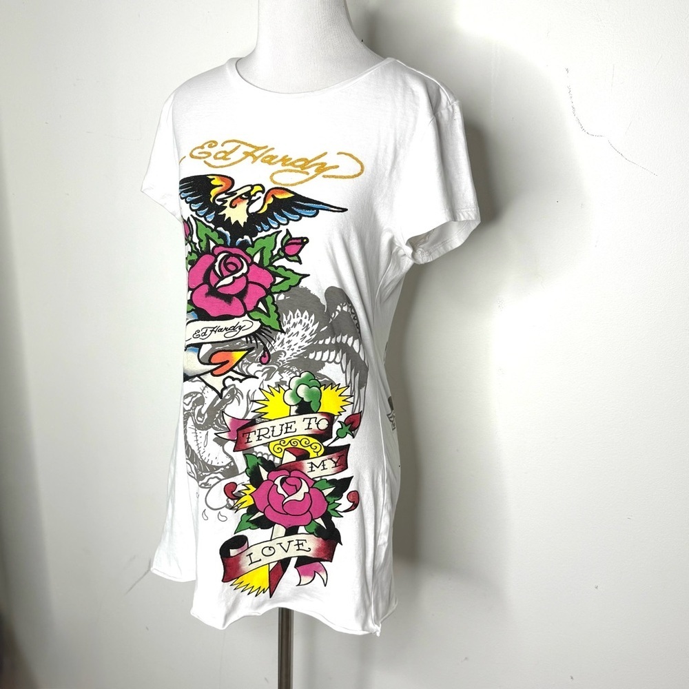Ed Hardy Vintage Women's White Graphic Mini Dress y2k - Picture 2 of 9